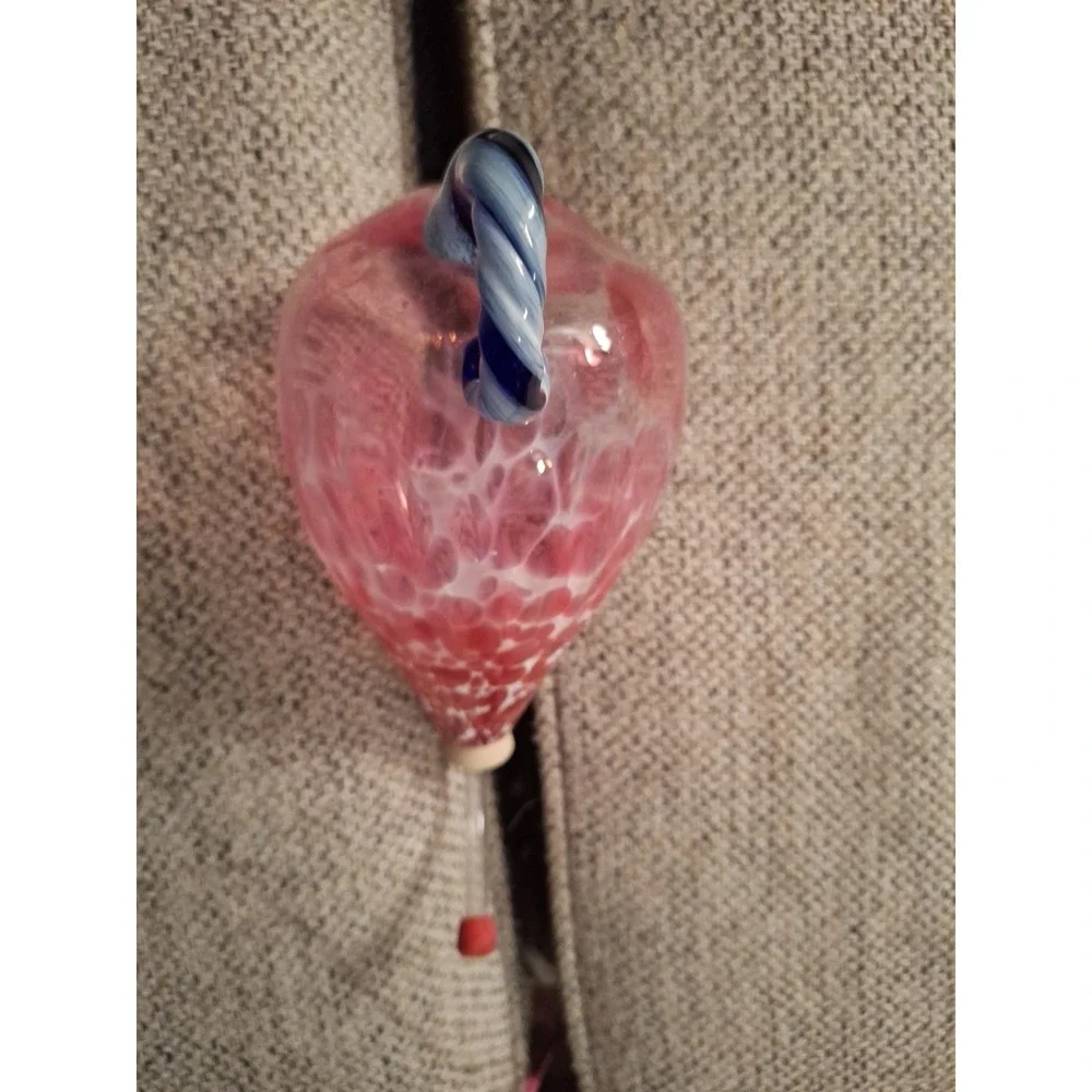 Hand Blown Glass Hummingbird‎ Feeder Clear Glass with Red-Blue